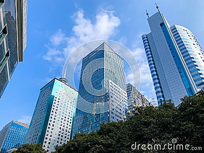 Skyscrapers from a low angle view at Wusi Financial Distric Stock Photo