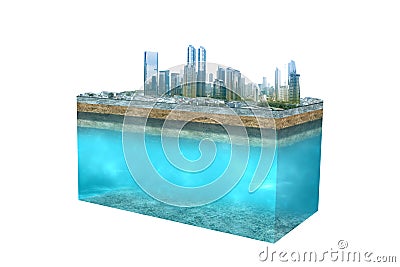 Skyscrapers and modern buildings standing above the subsoil Stock Photo