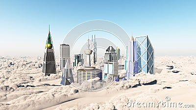 Skyscrapers over the clouds Cartoon Illustration