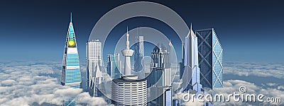 Skyscrapers over the clouds Cartoon Illustration