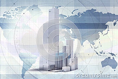 Skyscrapers Over World Map Stock Photo