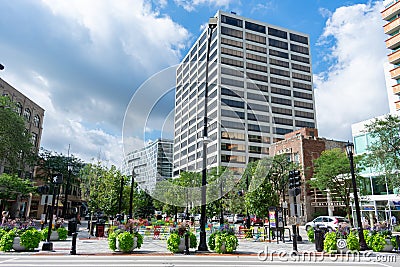 Buildings and Park area in Downtown Evanston Editorial Stock Photo