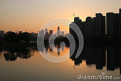 Sunset on Meixi Lake, Meixihu Subdistrict, Yuelu District, Changsha City, Hunan Province, China Stock Photo