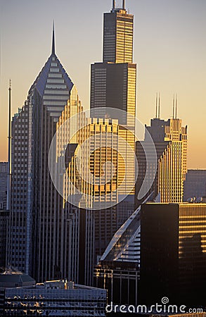 Skyscrapers at Sunrise, Chicago, Illinois Editorial Stock Photo