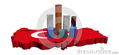 Skyscrapers on Turkey map flag Cartoon Illustration