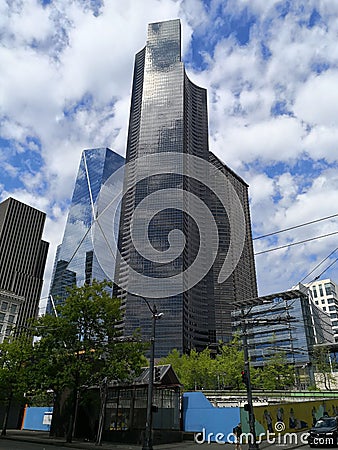 Seattle skyscrapers under blue sky Editorial Stock Photo