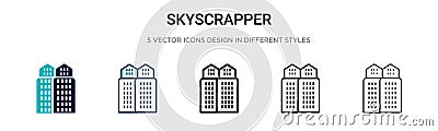 Skyscrapper icon in filled, thin line, outline and stroke style. Vector illustration of two colored and black skyscrapper vector Vector Illustration