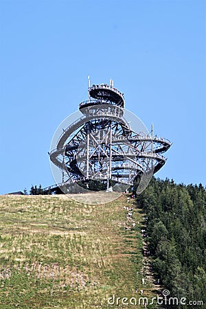 DolnÃ­ Morava, Czech Republic - August 2017: Tourists are climbing the hill to visit Skywalk Editorial Stock Photo