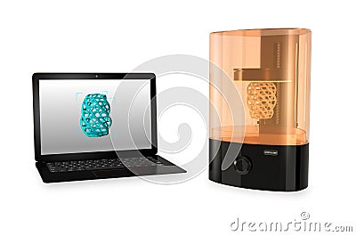 SLA 3D printer and Laptop computer on white background Stock Photo