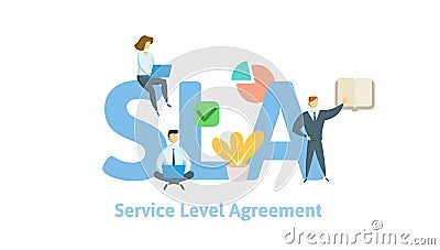 SLA, Service Level Agreement. Concept with keywords, letters and icons. Flat vector illustration on white background. Vector Illustration