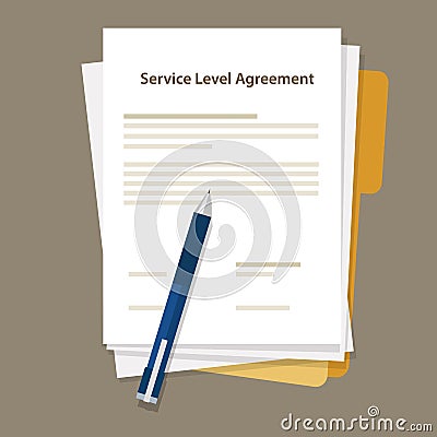 SLA Service Level Agreement document pen paper Vector Illustration