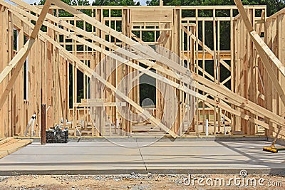 Residential home construction is framed Stock Photo