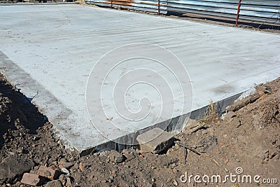 Slab-on-grade foundation. Monolithic slabs are foundation systems. Types of foundations. Stock Photo