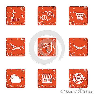 Slacker icons set, grunge style Vector Illustration