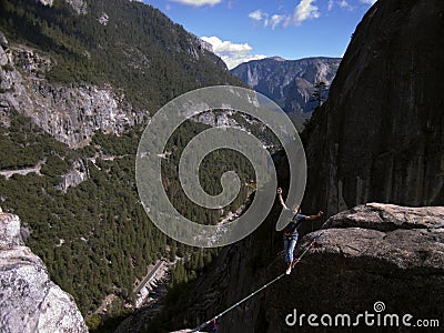 Slackline High line at Rostrum Stock Photo