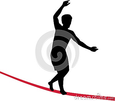 Slackline on red wire Vector Illustration