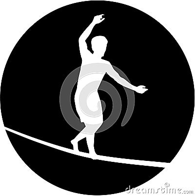 Slackline silhouette in black circle Vector Illustration