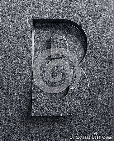 Slanted 3d font engraved and extruded from the surface, letter B Cartoon Illustration