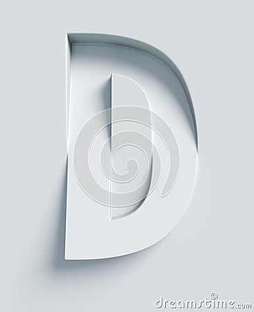 Slanted 3d font engraved and extruded from the surface, letter D Cartoon Illustration