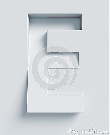 Slanted 3d font engraved and extruded from the surface, letter E Cartoon Illustration