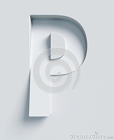 Slanted 3d font engraved and extruded from the surface, letter P Cartoon Illustration