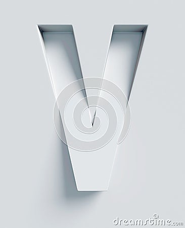 Slanted 3d font engraved and extruded from the surface, letter V Cartoon Illustration