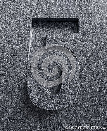 Slanted 3d font engraved and extruded from the surface, number 5 Cartoon Illustration