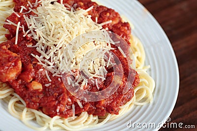 Slanted view of seafood pasta Stock Photo