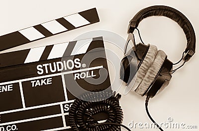 Slate film headphone white backgroun Stock Photo