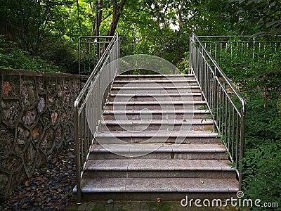 slate ladder with guardrail Stock Photo