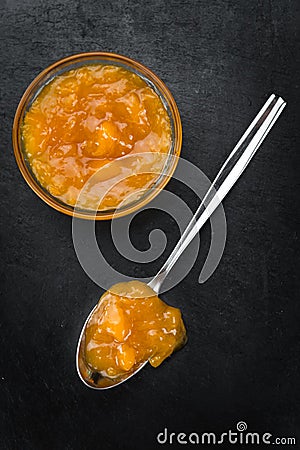 Slate slab with Apricot Jam Stock Photo