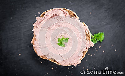 Slate slab with Liverwurst Sandwich Stock Photo