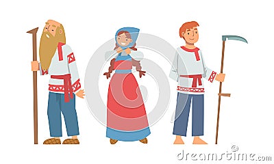 Slav or Slavonian Man and Woman Character in Ethnic Clothing Vector Set Vector Illustration