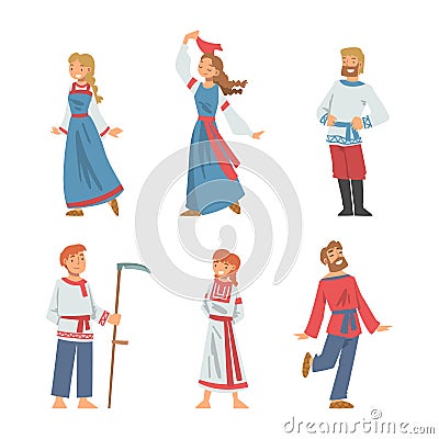 Slav or Slavonian People Character in Ethnic Clothing Vector Set Vector Illustration