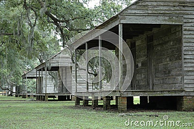 Slave cabins at Evergreen Plantation in Louisiana Editorial Stock Photo