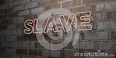 SLAVE - Glowing Neon Sign on stonework wall - 3D rendered royalty free stock illustration Cartoon Illustration