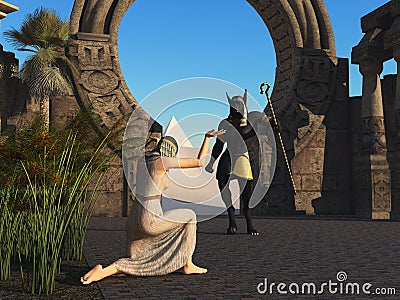 Slave greets Anubis on his return from the desert Stock Photo