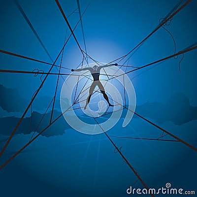 Slave man and spiders web Vector Illustration