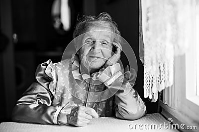 Slavic ethnic portrait of an elderly woman. Stock Photo