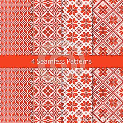Slavic Folk Seamless Pattern Set Vector Illustration