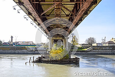 The bridge across the river Protoka in the city of Slavyansk-on- Editorial Stock Photo