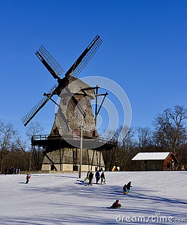 Sledding on Fabyan Hill Editorial Stock Photo