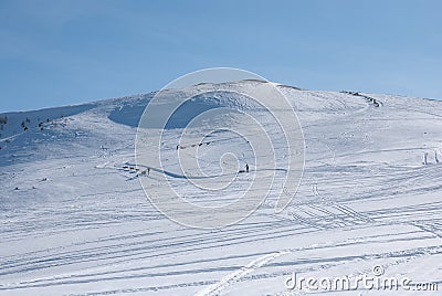 Sleddog race in Alps. All the time uphill Stock Photo