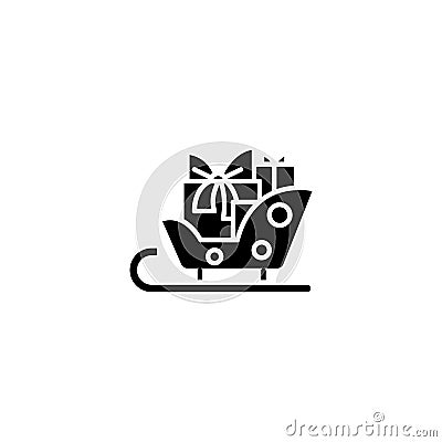 Sledge with gifts black icon concept. Sledge with gifts flat vector symbol, sign, illustration. Vector Illustration