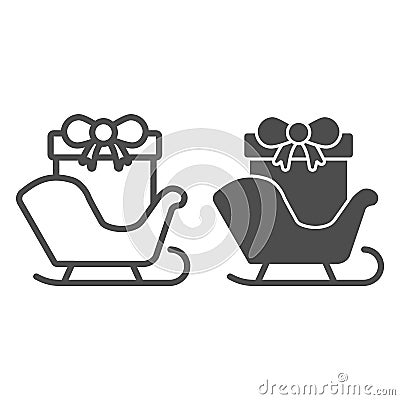 Sledge with gifts line and solid icon. Christmas Santa Claus sleigh outline style pictogram on white background. Sleigh Vector Illustration