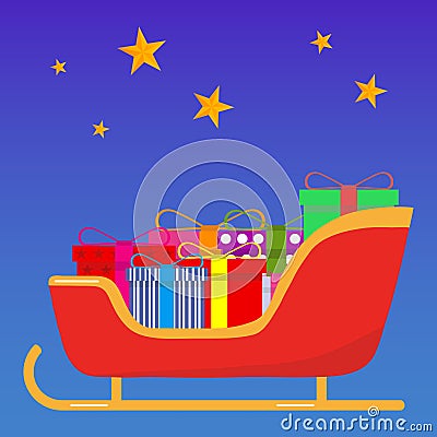 Sledge of Santa Claus with gifts Cartoon Illustration