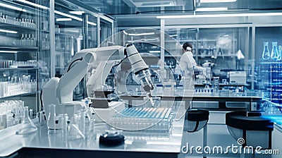 Automated Laboratory Featuring Advanced Machines Working with Gene Editing Techniques in a High-Tech Research Environment Stock Photo