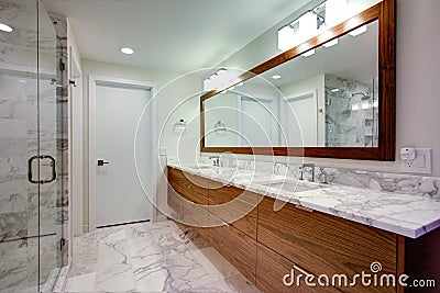 Sleek bathroom with double vanity cabinet Stock Photo