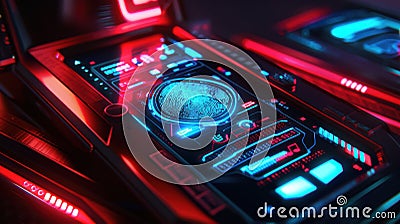 Sleek Biometric Payment Terminal with Glowing UI for Secure Transactions Stock Photo