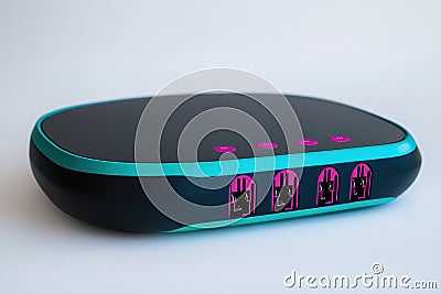 Sleek Black & Teal Modern Router with Four M.2 Slots - High-Speed Networking Solution iot tech data fast gadget digital Cartoon Illustration